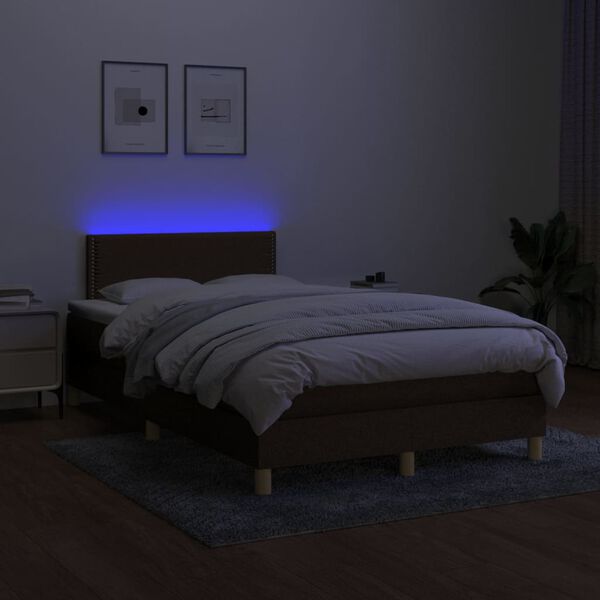 vidaXL Cama box spring c/ colch&atilde;o/LED 120x200cm tecido castanho-escuro