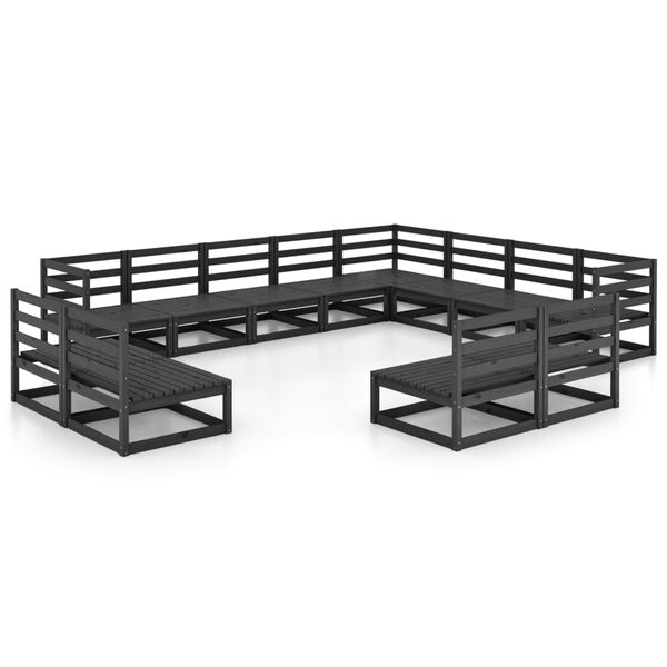 vidaXL 12 pcs conjunto lounge de jardim pinho maciço preto