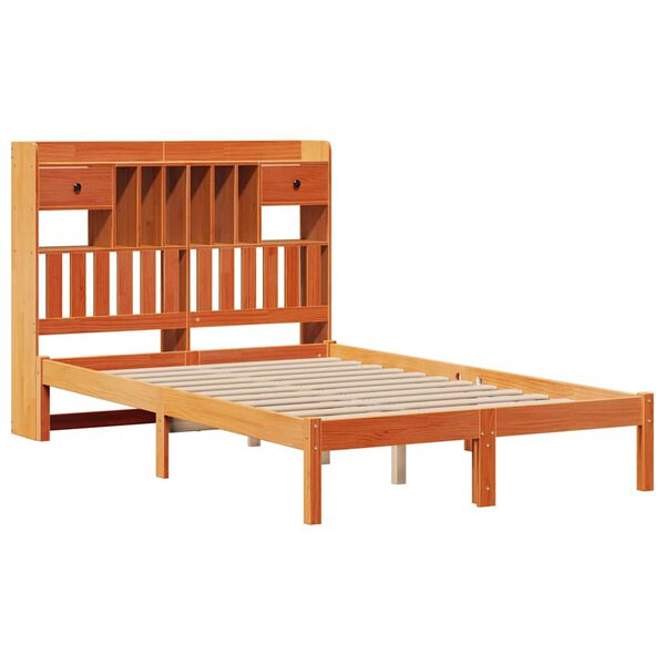vidaXL Cama com estante sem colch&atilde;o 135x190 cm pinho maci&ccedil;o