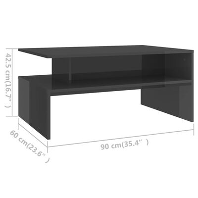 vidaXL Mesa de centro 90x60x42,5 cm contraplacado cinzento brilhante