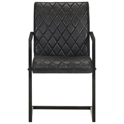 vidaXL Cadeiras de jantar cantilever 4 pcs couro genuíno preto