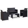 vidaXL 4 pcs conjunto lounge de jardim c/ almofad&otilde;es vime PE preto