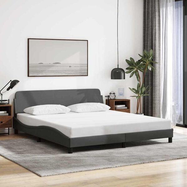 vidaXL Estrutura de cama Dover 160x200 cm tecido cinzento-escuro