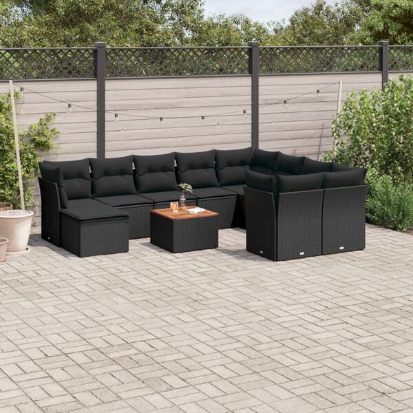 vidaXL 11 pcs conjunto sof&aacute;s de jardim c/ almofad&otilde;es vime PE preto
