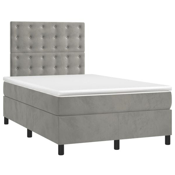 vidaXL Cama box spring c/ colch&atilde;o/LED 120x200 cm veludo cinzento-claro