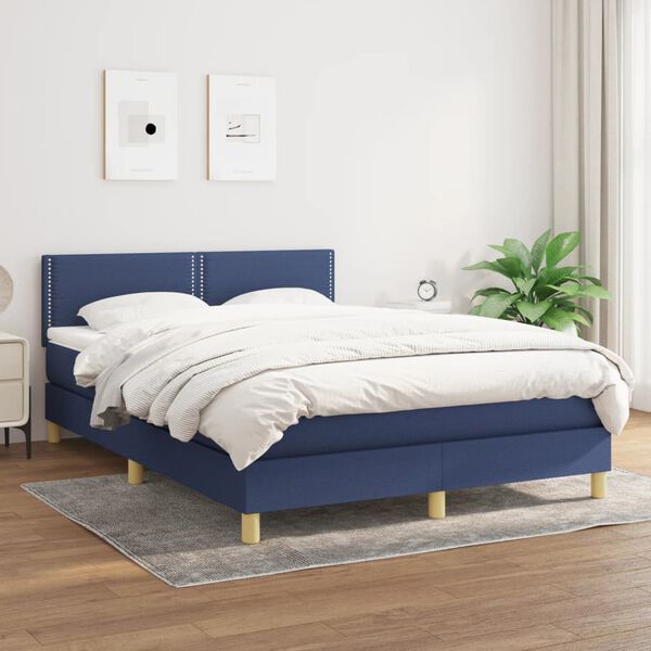 vidaXL Cama com molas/colch&atilde;o 140x190 cm tecido azul