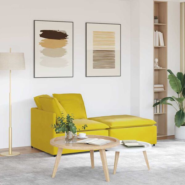 vidaXL Sof&aacute; modular com pufes e almofadas veludo amarelo