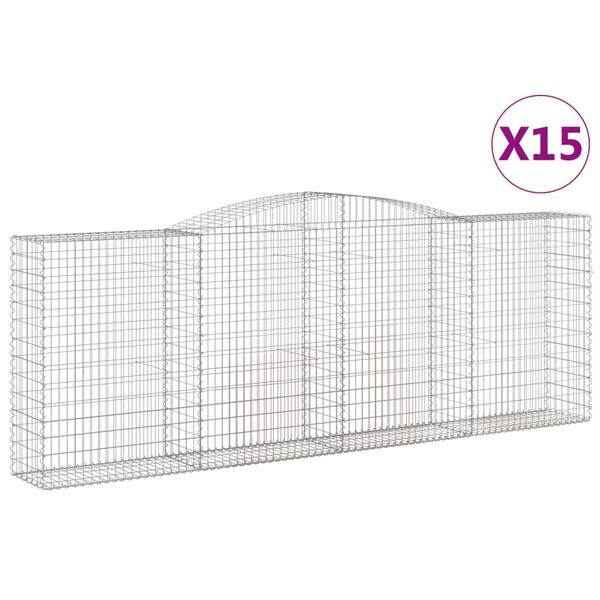 vidaXL Cestos gabião arqueados 15pcs 400x50x140/160 ferro galvanizado