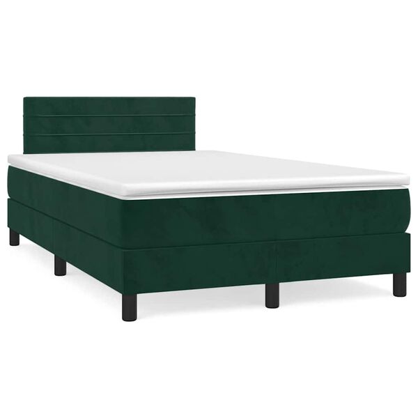 vidaXL Cama box spring com colch&atilde;o e luzes LED veludo verde-escuro