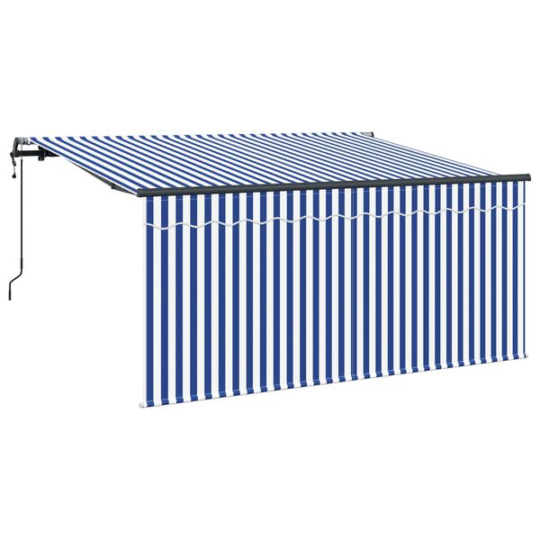 vidaXL Toldo Retr&aacute;til Azul e Branco 300 x 200 cm Poli&eacute;ster e Alum&iacute;nio