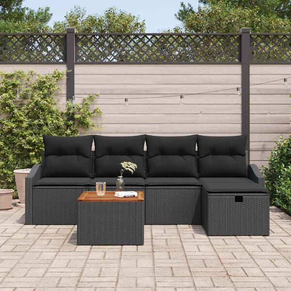 vidaXL Conjunto de Sof&aacute; de Jardim 6 pcs Preto Rattan Sint&eacute;tico