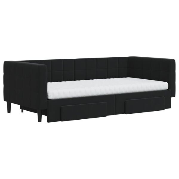 vidaXL Sof&aacute;-cama com gavet&atilde;o e gavetas 90x190 cm veludo preto
