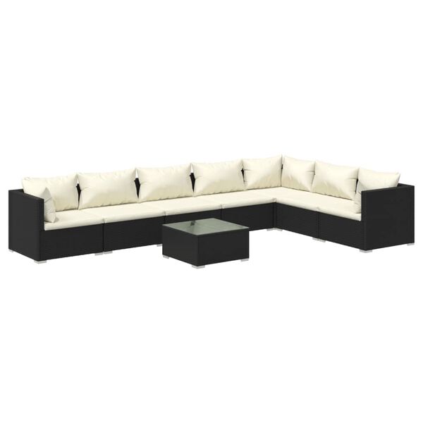 vidaXL 8 pcs conjunto lounge de jardim c/ almofad&otilde;es vime PE preto