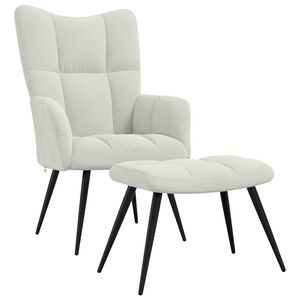 vidaXL Cadeira de descanso com banco veludo branco nata