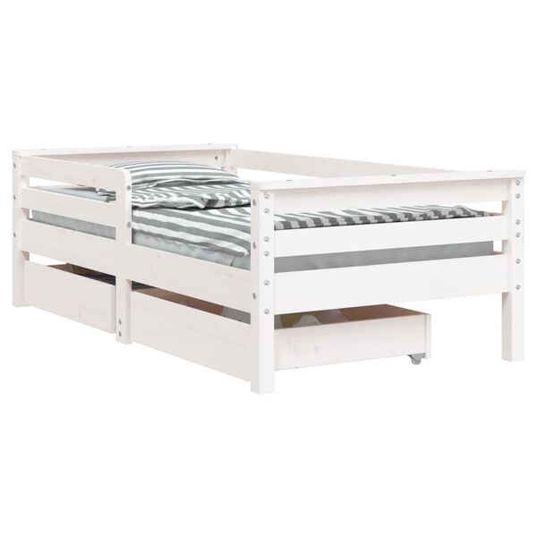 vidaXL Estrutura cama infantil c/ gavetas 70x140cm pinho maci&ccedil;o branco
