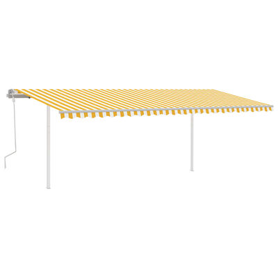 vidaXL Toldo retrátil manual com postes 6x3,5 m amarelo e branco