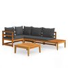 vidaXL 4 pcs conj. lounge de jardim c/ almofadões cinza-escuro acácia