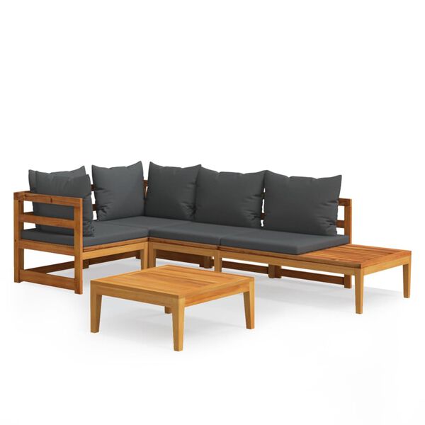 vidaXL 4 pcs conj. lounge de jardim c/ almofadões cinza-escuro acácia
