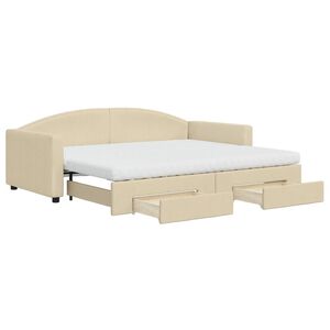 vidaXL Sof&aacute;-cama com gavet&atilde;o e gavetas 90x200 cm tecido cor creme