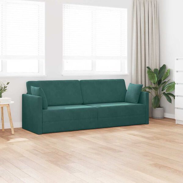vidaXL Sof&aacute;-cama de ch&atilde;o 200cm Verde Escuro Veludo