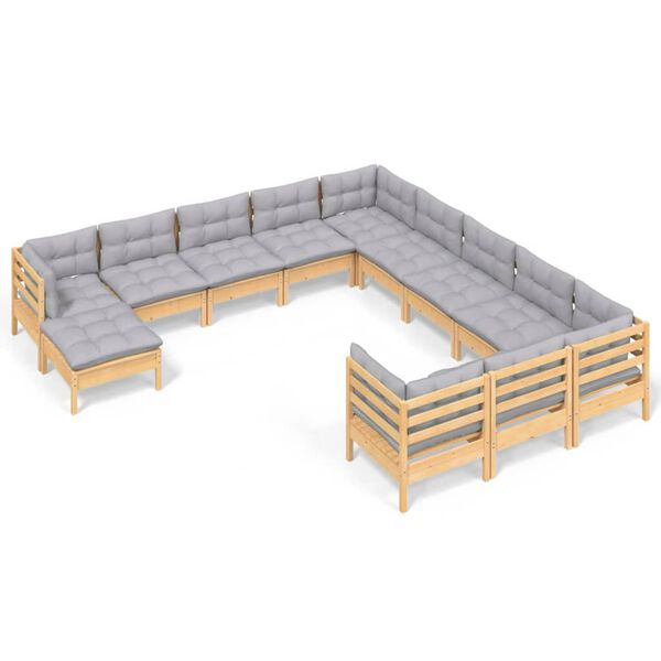 vidaXL 12 pcs conjunto lounge de jardim c/ almofad&otilde;es cinza pinho