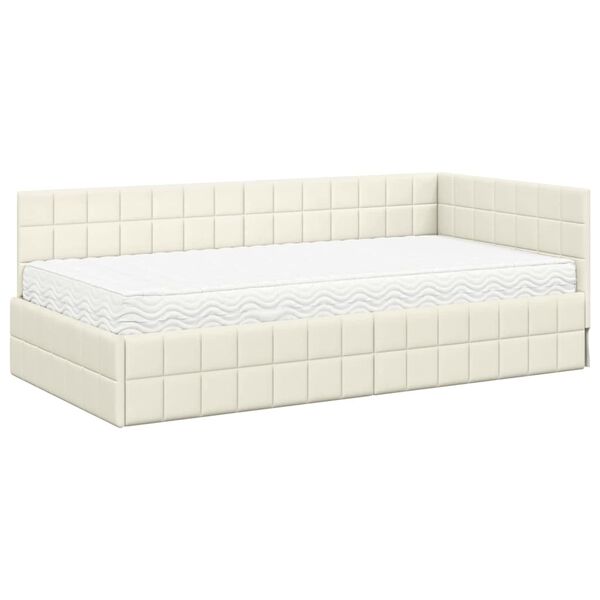 vidaXL Estrutura de Cama de Canto com Colch&atilde;o 2 pcs Creme Veludo