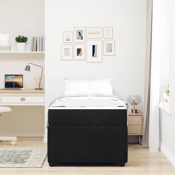 vidaXL Estrutura da Cama com colch&atilde;o Preto 90 x 200 cm tecido