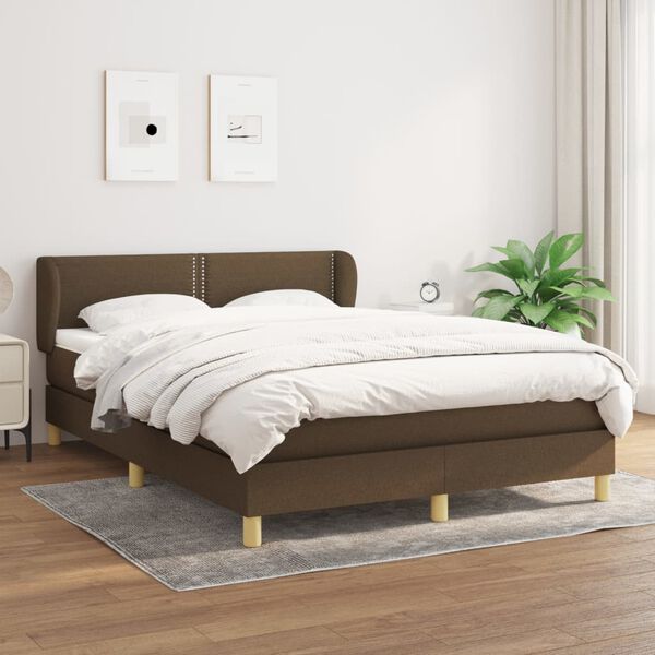 vidaXL Cama com molas/colch&atilde;o 140x190 cm tecido castanho-escuro