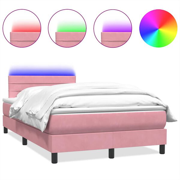 vidaXL Cama box spring c/ colch&atilde;o e LED 120x220 cm veludo rosa