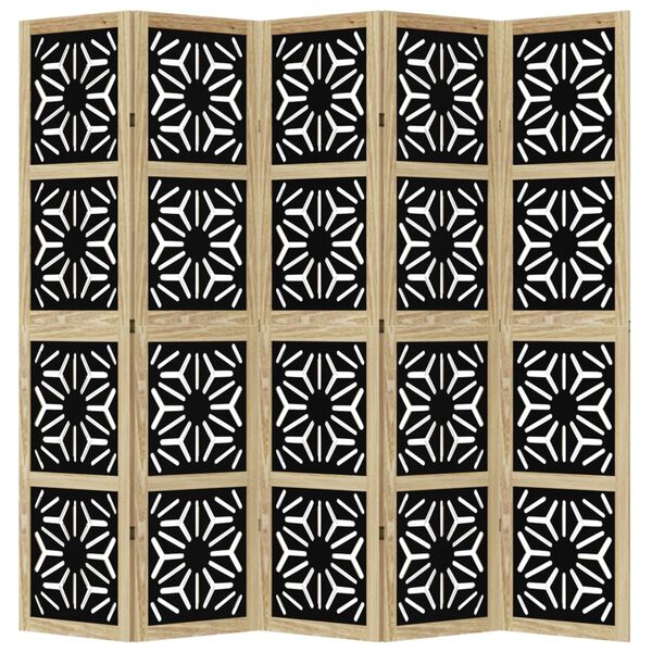 vidaXL Biombo c/ 5 pain&eacute;is madeira de paulownia maci&ccedil;a castanho/preto