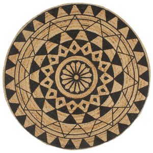 vidaXL Tapete artesanal em juta com impress&atilde;o a preto 120 cm