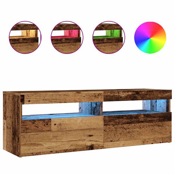 vidaXL M&oacute;vel de TV com luzes LED derivados de madeira madeira velha