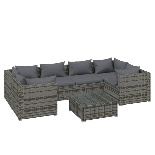 vidaXL 7 pcs conjunto lounge de jardim c/ almofad&otilde;es vime PE cinzento