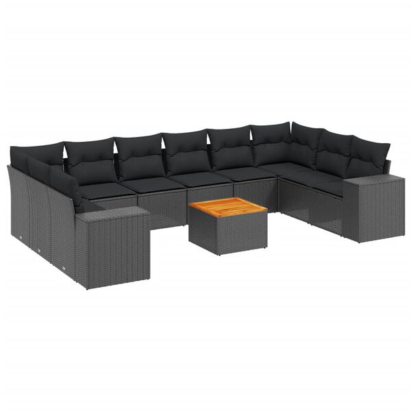 vidaXL 11 pcs conjunto sof&aacute;s de jardim c/ almofad&otilde;es vime PE preto