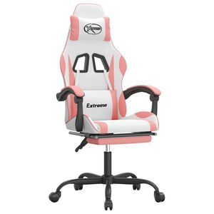 vidaXL Cadeira gaming com apoio p/ pés couro artificial branco e rosa