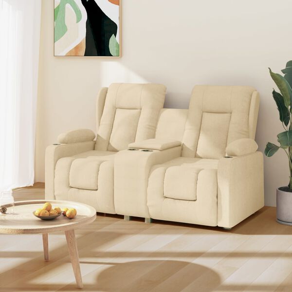 vidaXL Poltrona massagem 2 lug. reclin. c/ suportes copo tecido creme