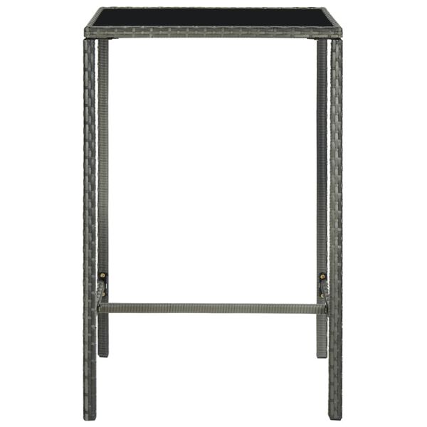 vidaXL Mesa de bar para jardim 70x70x110 cm vidro e vime PE cinzento