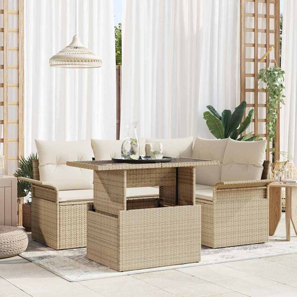 vidaXL Conjunto de Sof&aacute; de Jardim 5 pcs Bege Rattan Sint&eacute;tico