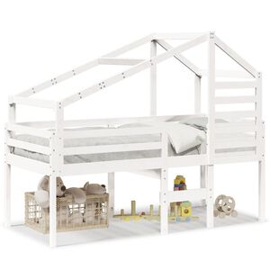 vidaXL Cama alta com telhado 75x190 cm pinho maci&ccedil;o branco