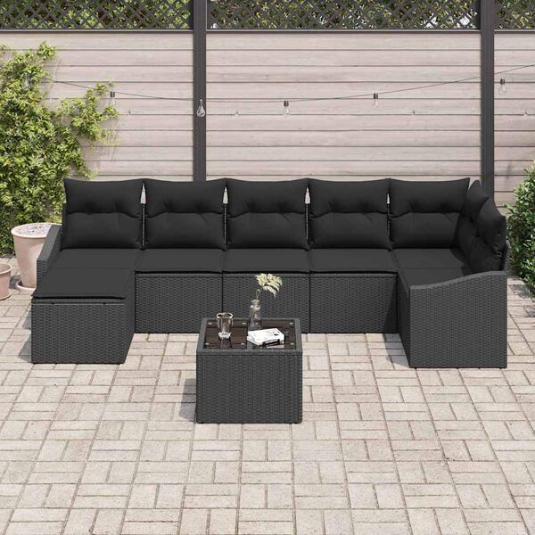 vidaXL Conjunto de Sof&aacute; de Jardim com almofada 8 pcs Preto vime PE