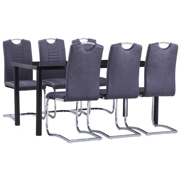 vidaXL 7 pcs conjunto de jantar camur&ccedil;a artificial cinzento
