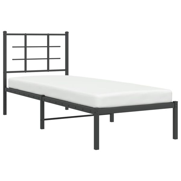 vidaXL Estrutura de cama metal s/ colch&atilde;o c/ cabeceira 75x190 cm preto