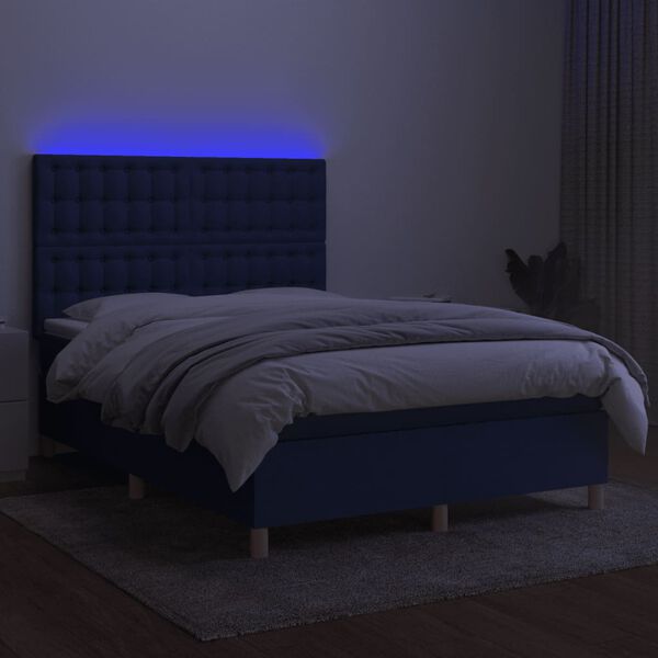 vidaXL Cama box spring c/ colch&atilde;o e LED 140x200 cm tecido azul