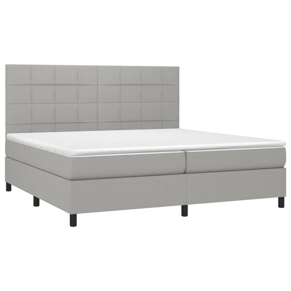 vidaXL Cama box spring c/ colch&atilde;o e LED 200x200 cm tecido cinza-claro