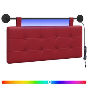 vidaXL Cabeceira suspensa Com luz LED Vinho Vermelho Couro Sint&eacute;tico