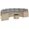 vidaXL Sof&aacute; de jardim com mesa e almofad&otilde;es semicircular vime PE bege