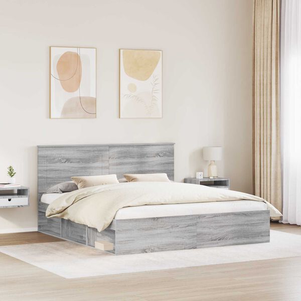 vidaXL Estrutura da Cama com cabeceira Cinza Sonoma 200 x 200 cm