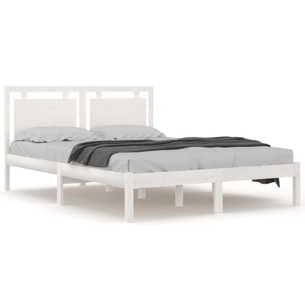 vidaXL Estrutura de cama 140x200 cm madeira maciça branco