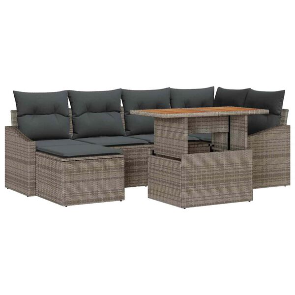vidaXL Conjunto de Sof&aacute; de Jardim 7 pcs Cinzeto Rattan Sint&eacute;tico