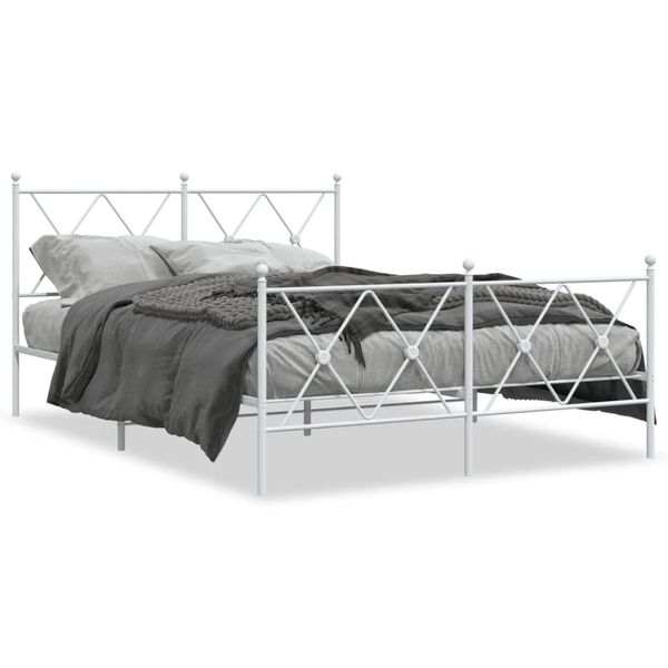 vidaXL Estrutura de cama com cabeceira e p&eacute;s 140x200 cm metal branco